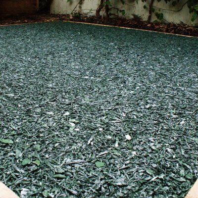 Close Up Finished Moss Green Rubber Mulch